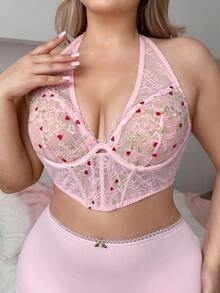 PetitDoll 大码性感露背撞色蕾丝文胸 - 粉色 - 查看 3