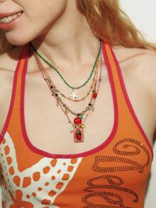 Popjeli 4pcs Bohemian Handmade Beaded Colorful Square Fish & Starfish Pendant Multilayer Necklace Set For Women, Suitable For Daily, Party, Beach, All Seasons - Multicolor - View 7