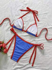 Swim Mod 大码女式休闲沙滩度假随机印花露背圆环设计罩衫 - 藍色 - 查看 2