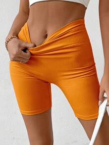 Chiquease Summer Casual Solid Color High Waist Leggings - Orange - View 3
