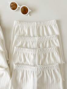 8pcs/Set Baby Girl Casual Solid Color Knit Camisole Top And Shorts Set - White - View 4