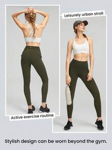 GLOWMODE 26" FeatherFit™ Cargo Pocket Belted Leggings Low Impact Daily Casual Summer - Army Green - View 6