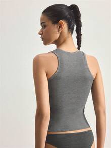 Ocili 1pc Women's Comfortable Minimalist Letter Decor V-Neck Dark Grey Undershirt - Dark Grey - View 3