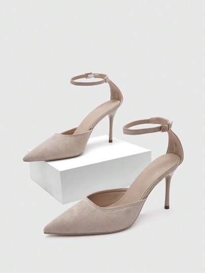 CUCCOO BIZCHIC Women Shoes Spring And Summer Women's High Heel Shoes Comfortable And Skinny Pointed Heel Hollow 9cm Temperament Elegant Apricot Suede Solid Color Dating Versatile Buckle French Celebrity Style Daily Workplace Party Essential Shoes Women's