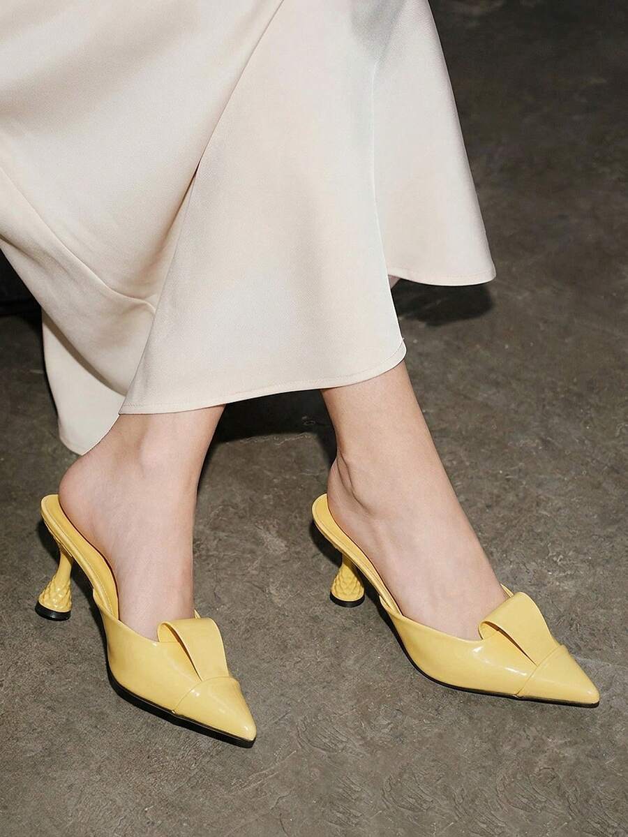 2026 Spring & Summer New Fashion Pointed Toe High Heel Sandals, Bowknot Mules For Women - Yellow - View 1