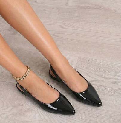 Flats Mujer Punta Fina Charol ,slingback elegantes moda casual outfit chic