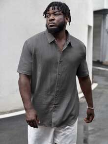 EASEVO Woven Casual Short Sleeve Shirt (Plus Size) - Grey - View 5