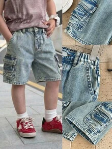 Quần short denim màu xanh nhạt kiểu retro cho bé trai, thời trang và đa năng. - Màu xanh lam - Xem 8