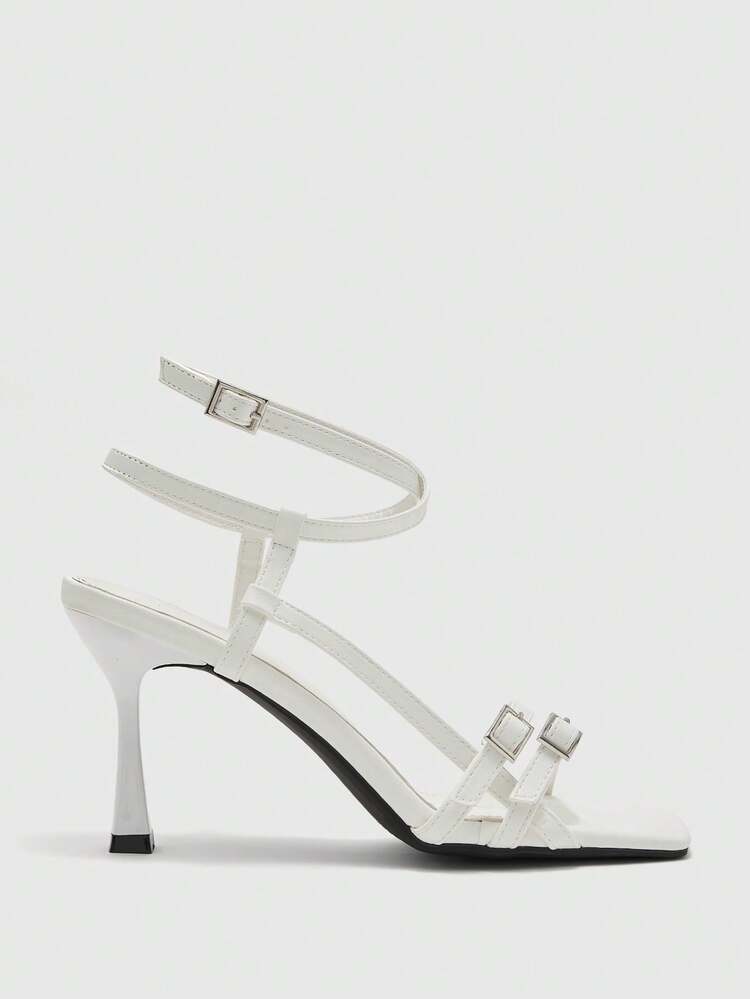 CUCCOO BIZCHIC Fashion Square Toe Metal Buckle, Sexy High-Heeled Women's Sandals