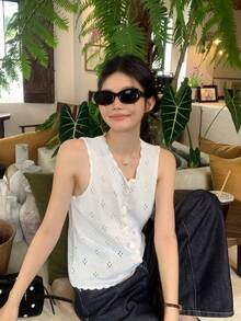 DAZY 韩版女士无袖针织上衣 - 白色 - 查看 7