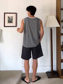 DAZY 条纹背心和短裤男士家居服套装 - 彩色 - 查看 2