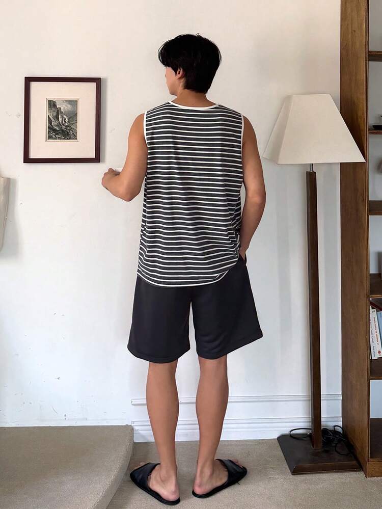 Striped Tank Top And Shorts Men's Loungewear Set