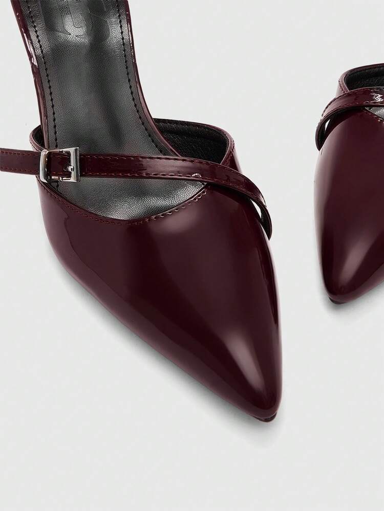 CUCCOO BIZCHIC Commuter Versatile Buckle Back Bag Shoes, Pointed Patent Leather Thin Heel Low Vamp Women's Shoes