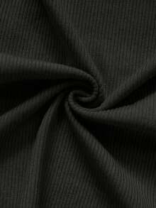 INAWLY French Style V-Neck Waist Cinched A-Line Knit Dress - Black - View 6