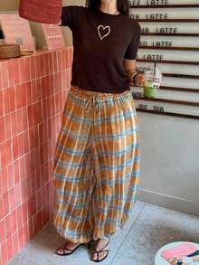 Breezaya Quần ống rộng kẻ caro cổ điển dành cho nữ, quần dài thời trang thường ngày cho kỳ nghỉ xuân/hè. - Nhiều màu - Xem 7