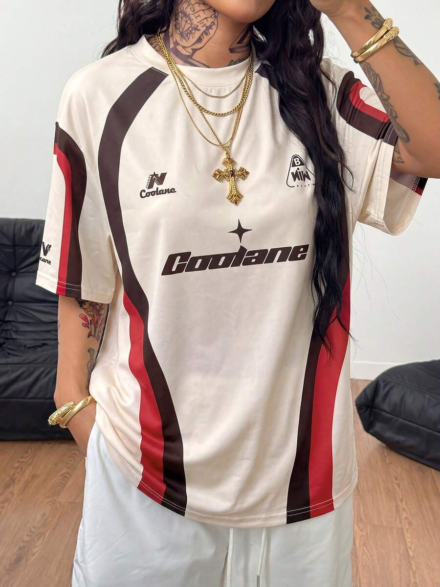 Coolane Camiseta de mujer con estampado de letras y cuello redondo, de manga corta, de moda y versátil - Albaricoque - Ver 1