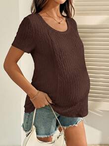 SHEIN Maternity Solid Color Casual Versatile Daily Wear Nursing Top - Brown - View 6