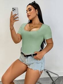 SHEIN Essnce Camiseta de verano para mujer talla grande, manga corta casual, concierto country rave - verde menta - Ver 6