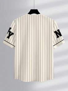 Aesthetic Post 男士字母条纹短袖单排扣休闲衬衫 - 彩色 - 查看 2