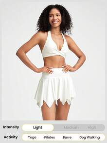 GLOWMODE Middle Waist Hanky Hem Anti-Slip Mini Dance Skirt Skort With Built-In Shorts Side Pockets Daily Casual Quick Dry Moisture Wicking - White - View 5