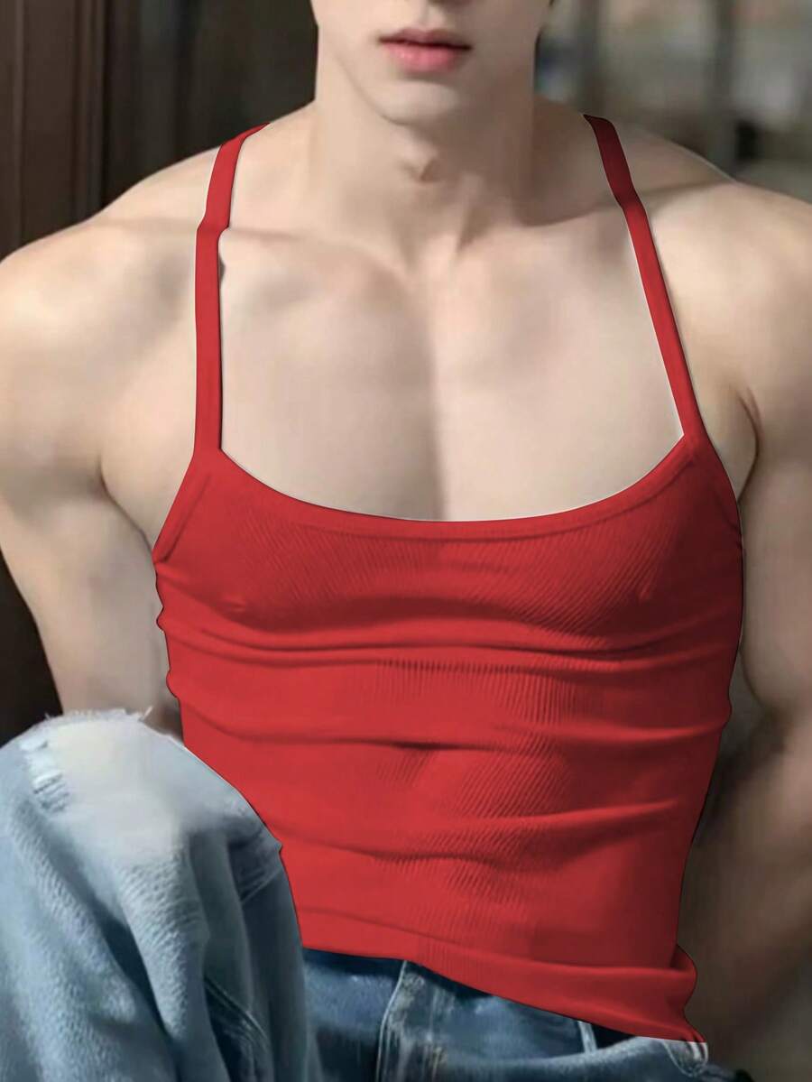 Manfinity Dauomo Camiseta de tirantes ajustada de unicolor para hombre - Rosa - Ver 1
