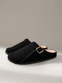 Solecia Women Casual Versatile Plush Round Toe Fluffy Flat Slippers For Christmas - Black - View 2
