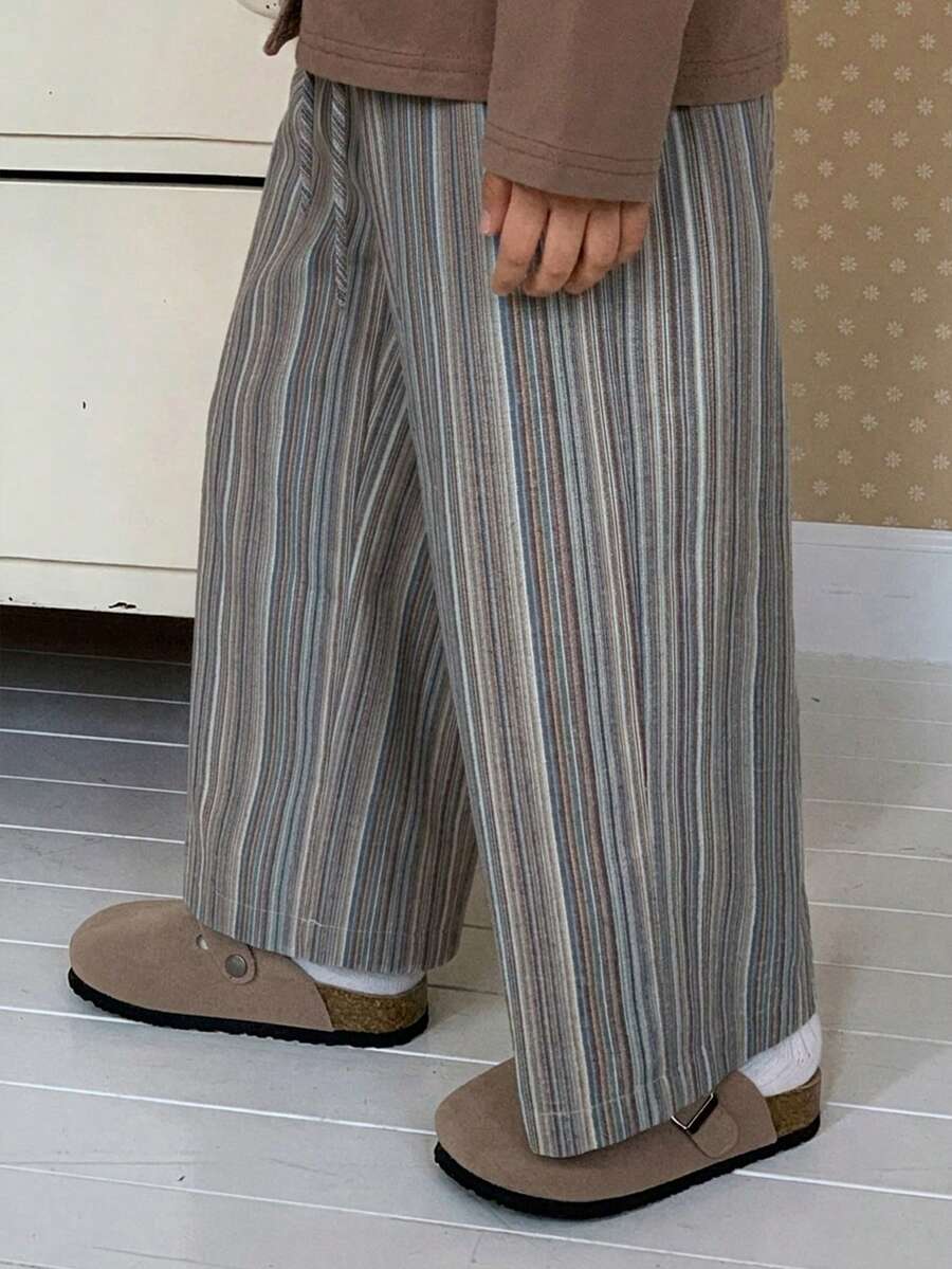 DAZY Young Boy Drawstring Waist Striped Pocket Wide Leg Loose Pants - Blue - View 1