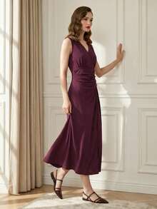 新款时尚无袖收腰女式连衣裙 - 紅色 - 查看 7