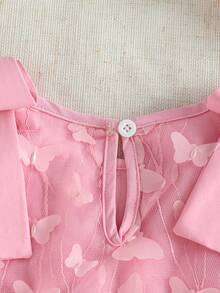 SHEIN 3D蝴蝶结无袖公主裙，适合4-7岁小女孩，蝴蝶网纱面料，适合生日、婚礼、派对、度假、节日、春夏季节等场合。 - 粉色 - 查看 7