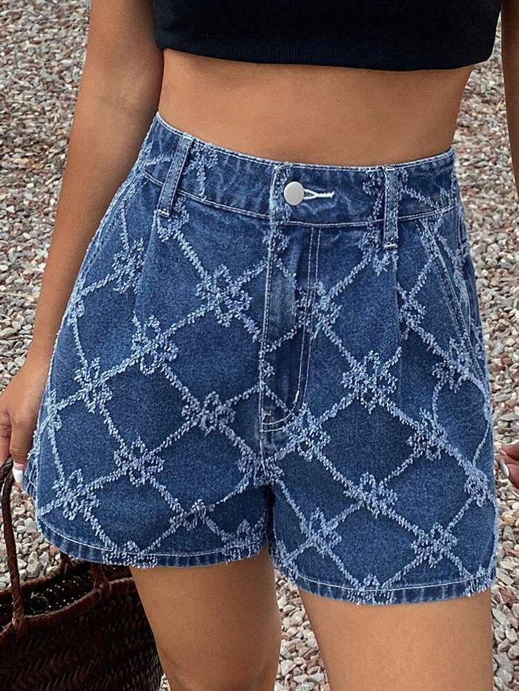 Women's High Waist Pleated Loose Casual Versatile Denim Shorts