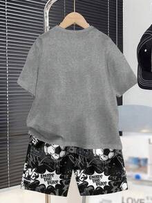 SHEIN 男童夏季休闲短袖T恤和短裤两件套家居睡衣套装 - 彩色 - 查看 2