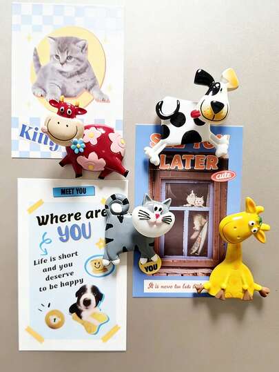 Muroi Mono 1个可爱动物冰箱贴，卡通创意磁性贴纸，适用于厨房、家庭、办公室、白板等；动物头部可摆动，头部通过弹簧连接，触摸时可摆动，非常适合放置照片、便签、儿童画作；特别适用于厨房冰箱、办公室文件柜、教室白板、宿舍储物柜等场所；是动物爱好者和办公室工作人员的绝佳选择。