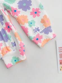 SHEIN 2件套新生女宝宝可爱碎花针织短袖连体衣 - 淡紫色 - 查看 10