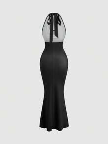 SHEIN PETITE CURVE 大码女式短款复古浪漫度假夏季针织高领印花弹力腰连衣裙，吊带连衣裙，常规鱼尾下摆连衣裙，适合日常外出、返校季、海滩度假、夏季连衣裙 - 彩色 - 查看 2