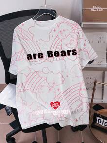 SHEIN X Care Bears Camiseta holgada con estampado de oso de dibujos animados y arcoíris para hombre, estilo casual y de moda para el uso diario en verano - Blanco - Ver 5
