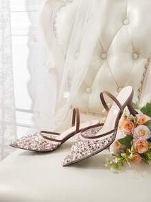 CUCCOO HITCHD Sandal Hak Tinggi Wanita Motif Bunga Elegan untuk Pesta Natal - Coklat - View 7
