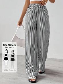 SHEIN Tall Striped & Printed Casual Daily Wear Women Spring/Summer Long Pants - Black - View 10