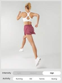 GLOWMODE VitalSwift Flowy Lightweight Mesh Drawstring Zipper Pocket Anti-Slip Shorts With Built-In Shorts Medium Impact Running Workout Gym Summer Quick Dry Moisture Wicking Anti-Odor - Rusty Rose - View 6