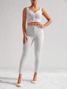 Selenza Women's Solid Color Casual Daily Denim Pants - Light Grey - View 5