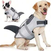 Chaleco, adecuado para perros grandes, chaleco salvavidas para natación y remo, chaleco de vida con diseño de tiburón para perros pequeños, medianos y grandes, con asa de rescate y alta flotabilidad. - Plateado - Ver 9