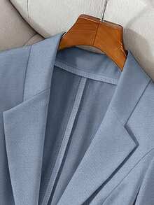 Franclia 女士纯色单扣休闲百搭通勤长袖西装外套商务西装女式西装外套套装办公室西装外套女士西装外套蓝色西装外套 - 藍色 - 查看 3