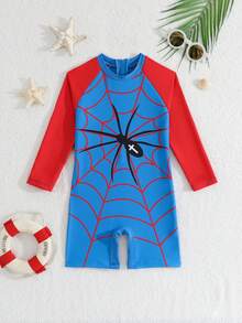Fantacosmos Young Boys Long Sleeve One-Piece Swimsuit, Summer - Blue - View 3