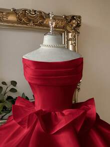 Lovelzi Vestido elegante, romántico y de moda con hombros descubiertos y volantes en el bajo, adecuado para fiestas de solteros, bodas, graduaciones, vacaciones, tardes de té y despedidas de soltera - Rojo - Ver 2