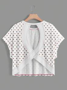 SHEIN Essnce 女士休闲圆领露背不对称下摆宽松无袖T恤，心形印花，适合夏季穿着 - 彩色 - 查看 7