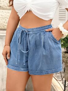 Breezaya Shorts vaqueros vintage lavados para mujer de talla grande, primavera/verano - Lavado ligero - Ver 2