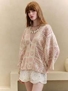 Arave Áo khoác cardigan cổ chữ V nữ, kiểu dáng thường ngày, đa năng. - Màu Hồng baby - Xem 5