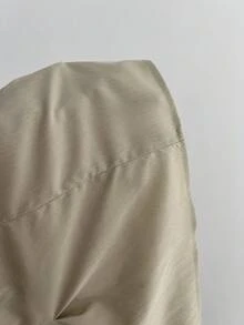 Elamini 性感立领侧边系带修身长袖女式衬衫 - 卡其色 - 查看 7