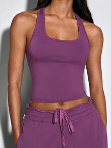 Normani Conjunto de 2 piezas de top de tirantes y pantalones de unicolor casual para mujer - Morado - Ver 7