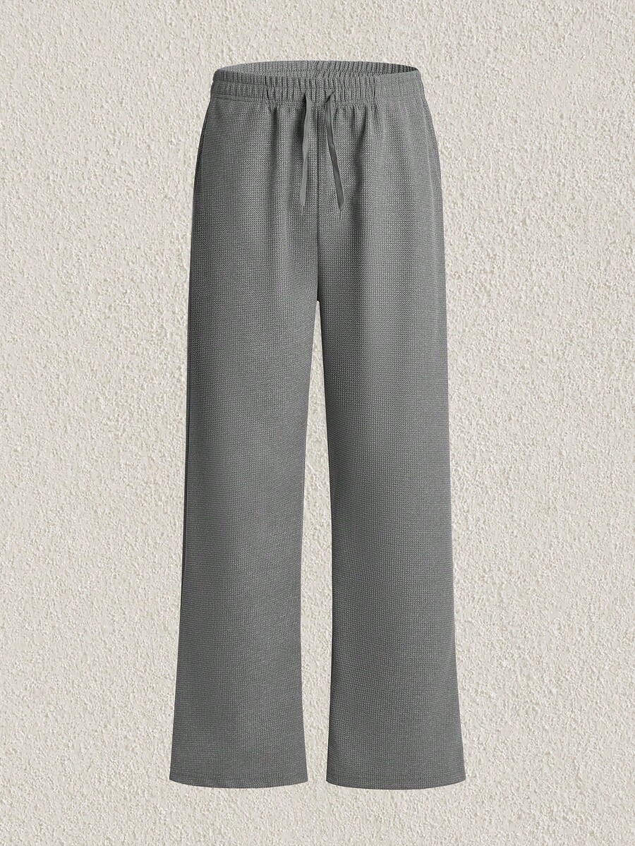 Mercer Haus Men's Lightweight Solid Color Polyester Waffle Pants, Spring/Summer - Light Grey - View 1