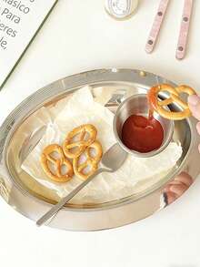 Haus Hana 1pc Stainless Steel Oval Tray, Dessert Plate For Afternoon Tea, Breakfast Bread Plate, Home Kitchen Tableware, Multipurpose Serving Dish For Snacks, Fruits, Also Jewelry Tray, Dip Dish Set - Multicolor - View 4